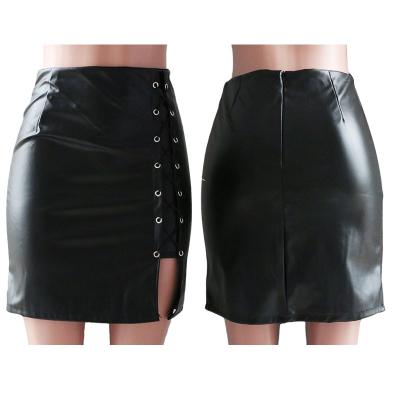 China Low price mini pencil mini pu small girls black faux leather bodycon custom made anti-static short skirt women for sale