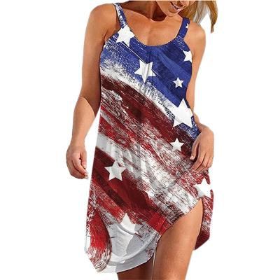 China Anti-static Beach Loose Sundress American Flag Tank Dress Summer Women Sleeveless Bohemian Casual Dress for sale