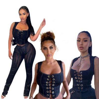 China Anti-pilling 2021 Women's Sexy Jean T-shirts Blouses Corsets Crop Tops Summer Clothing Jeans for sale