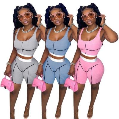 China 2021 Summer Hot Selling Two Piece Top Vest Viable Short Pants Set Women Clothing Solid Color Joggers Sport Casual Two Piece Short Set for sale