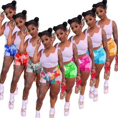 China Anti-wrinkle Women Fashion Paisley Print Shorts Pants Summer Set Crop Full + Short Pants Beach Casual Stretch Shorts Patchwork Two Piece Set for sale