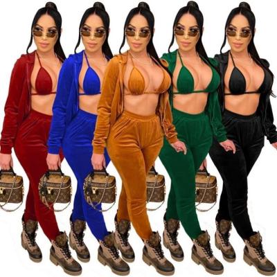 China ZYY076 New Arrival Women Velvet Fabric QUICK DRY Tracksuit 3 Piece Set Sweatsuit for sale