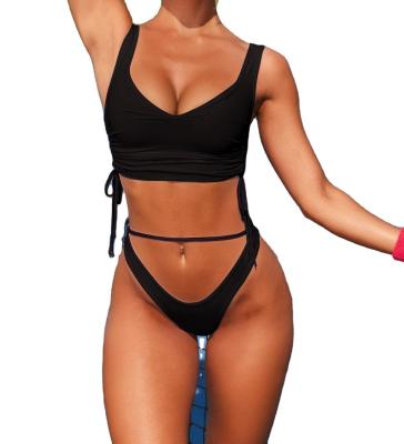 China Plus size European sexy gathered bikini 2022 the new and American foreign trade solid color drawstring slit for sale