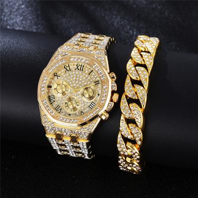 China Day/Date WJ-10380 Gilded Women Watches Luxury Classic Full Diamond Quartz Lady Set Jewelry Set Rome Wristwatch and Bracelet for sale