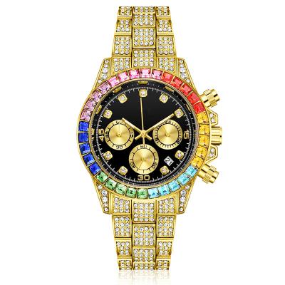 China WJ-10357 Day/Date Shape Full Diamond Womens Gold Luxury Quartz Fashion Jewelry Diamond Business Wrist Watch Men's Wrist Watch for sale