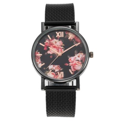 China WJ-10243 Factory Direct Sale Non-specific Wholesale New Quartz Watch For Women Beautiful Flower Pattern Plastic Mesh Wristwatch For Women for sale