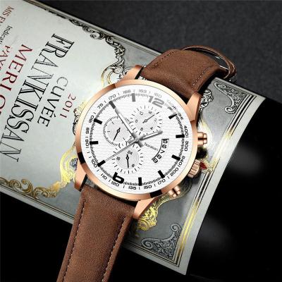 China Non-specific WJ-10579 Downplayed Men's Retro Multifunctional Casual Wrist Watch Calendar Fashion Business Leather Wristwatch New For Men for sale