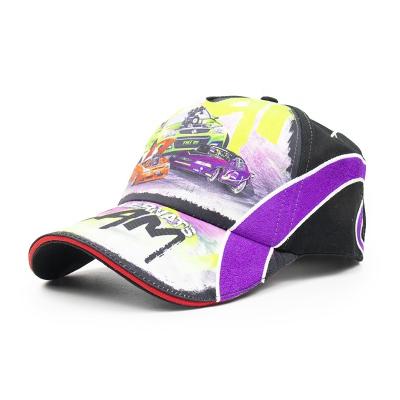 China Wholesale Sporty 5 Panel Unisex Adjustable Travel Customize Printed Racing Baseball Caps Logo Pattern Flag Motor Hat Custom Hats for sale