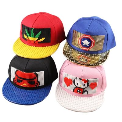 China Wholesale 6 Panel COMMON Toy Diy Snapback Cap With Lego Bricks Flat Bill Hip Hop Hats Customize Toddler Baby Baseball Cap For Kid for sale