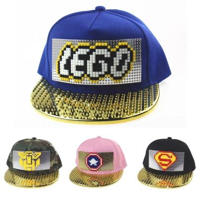 China Wholesale 6 Panel DIY Snapback COMMON Hat With Lego Bricks Flat Bill Hip Hop Hats Customize Toddler Baby Baseball Cap For Kid for sale