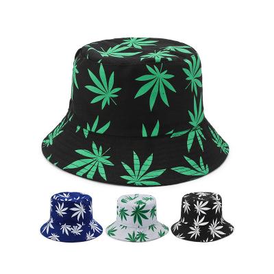 China Wholesale Designer Foldable Fashion Maple Leaf Printed Reversible Fisherman Caps Logo Custom Printed Bucket Hats for sale