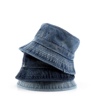 China Fashion Solid Color Denim Fashion Men Women Foldable Flat Top Fisherman Travel Wide Brim Hat For Outdoor Sports Sun Hat for sale