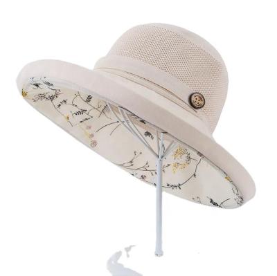 China New Wholesale Summer Women's Floral Fresh Literary Bucket Fisherman Bucket Cap Wooden Hat Double-Layer Sun Umbrella Small Sun Protection for sale