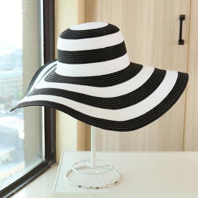 China Straw Hats Girls Outdoor Striped Brim Beach Gorras Hat Light Warm Women Large Sun Patchwork Hats New Adult Casual Paper Flap Summer Hat for sale