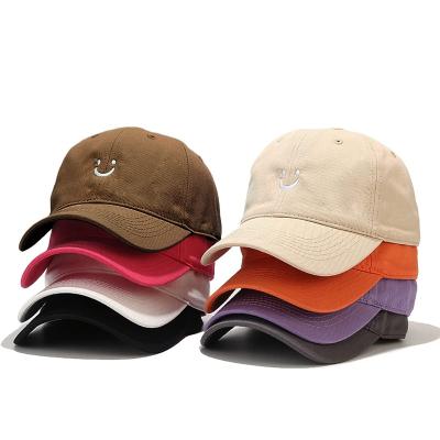 China Smile Face Waterproof Baseball Cap For Women Men Low Profile Adjustable Unstructured Cotton Dad Hat for sale