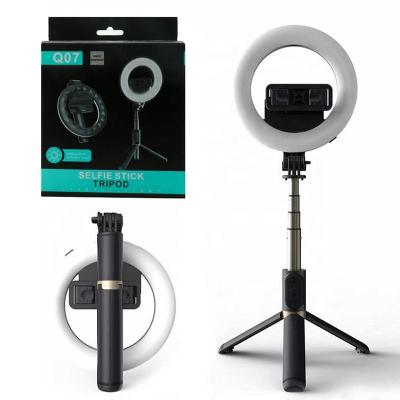 China Mini Hot Sell Portable Selfie Ring Light Detachable Tripod Shutter Selfie Stick L07 with LED Ring Light for sale