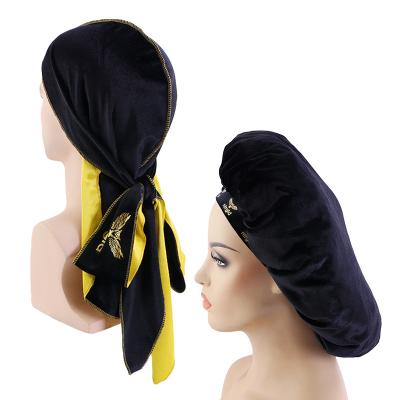 China Customized Logo Printed Double Deck Velvet Velvet/Silk Hood Durag And With Silky Coating Designer Polyester Headwrap Durag for sale