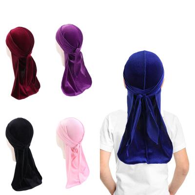 China Multifunctional Durags Doo Rag Dew Rags For Kids 360 Waves Velvet Durags Headwear Skull Hat Headwraps for sale