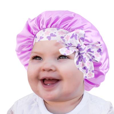 China Wholesale Satin Sleep Hoods Fashion Kids Band Tie Hoods Floral Wide Baby Hoods With Band for sale