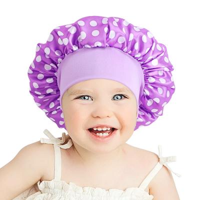 China Fashion Kids Wide Sleep Cap Satin Hood Elastic Band Soft Silk Sleep Hair Hats For Teens Toddler Kid Baby for sale