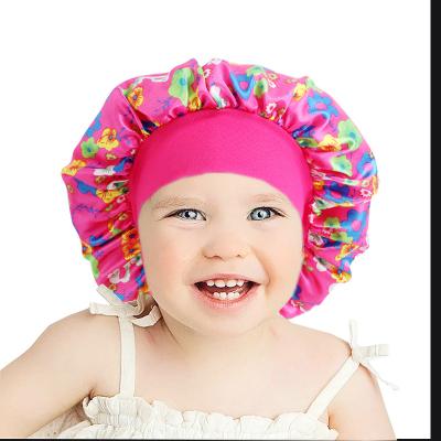 China Wholesale Character Stripe Flower Pattern Children's Satin Sleep Hoods Lovely Baby Wide Bonnet Bonnet for sale