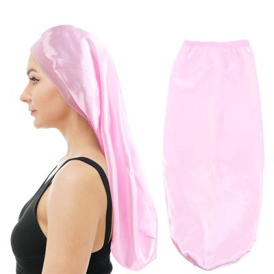 China Picture Long Satin Cowls Braid Solid Color Long Hair Satin Cowl Wholesale Silk Hoods Custom Made Sleep Hat For Women for sale