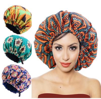 China African Logo Double Layer Cowl Pattern Acceptable Ankara Large Size Satin Striped Hair Hoods With Adjustable Button Sleep for sale