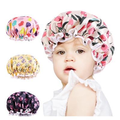 China High-Grade Waterproof Hat 26cm Double Layer Hair Care Night Sleep Hat Satin Shower Hat Children Raincoats for sale