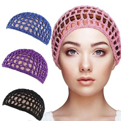 China Picture Crochet Hair Net Rayon Snood Hat Women Thick Short Snoods Cover Up Ornament For Sleeping for sale