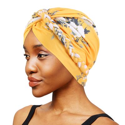 China Multifunctional Floral Print Muslim Braided Turban For Stretchy Islamic Head Wrap Female Bandana Hair Accessories Women Bohemian Style Hijabs for sale