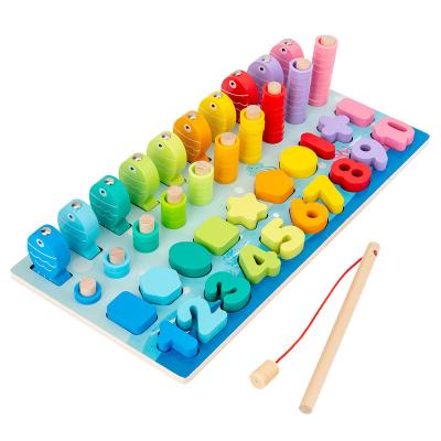 China Educational Toys Fine Motor Skills Wooden Magnetic Fishing Alphabet and Numbers Knowledge Color Matching Puzzle for sale