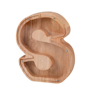 China Europe Customized Creative Wooden English Solid Wood Piggy Bank 26 Letters Logo Piggy Bank for sale