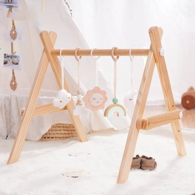 China Baby Wooden Gym with 6 Toys Baby Play Gym Frame Wooden Baby Gym with 3 Hanging Wooden Baby Toys for sale