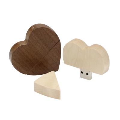 China Promotion\Business\School\Office Customized Heart Shape Wooden Memory Stick 32Gb 64Gb Usb Wholesale Custom Made Wooden for sale