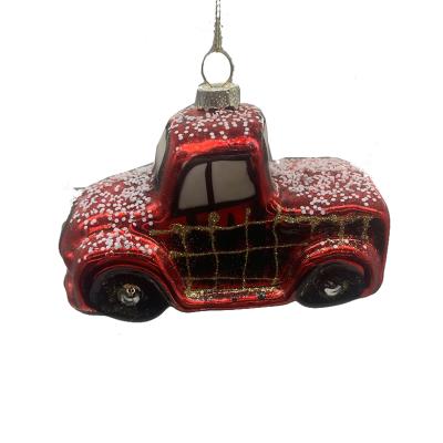 China Christmast Ornament Wholesale Red Car Glass Christmas Tree Pendant Decoration for sale