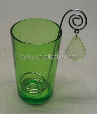 China Green Home Interior Decoration Candle Glass Cup With Metal Holder for sale