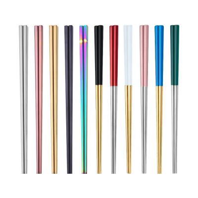 China Customized Viable High Quality Black Gold Plated Food Grade 304 Stainless Steel Metal Square Chopsticks Set For Sushi for sale