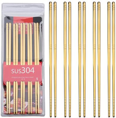 China Viable Wholesale 5 Pairs Custom Logo Gold Reusable Korean Silver Stainless Steel Premium Chopsticks Metal Pairs Custom Made From China for sale