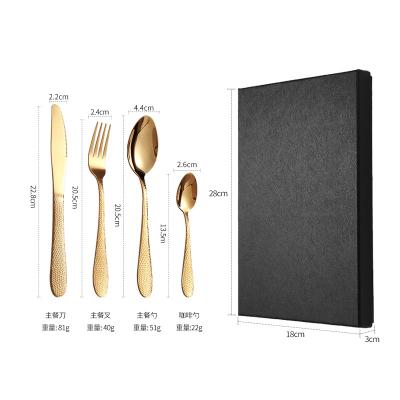 China Viable Stainless Steel Cutlery Set Dappled Wooden Handle Gold Spoon Knife And Fork 24pcs Flatware Sets Gift Box It Can Be Printed LOGO for sale