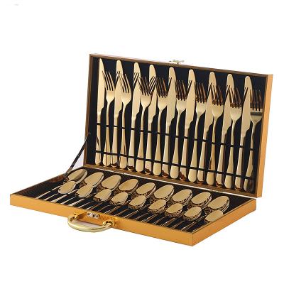 China Sustainable Stainless Steel Flatware Set Knife Fork Spoon 24 or 36 Pieces Flatware Set Gold Silverware Gift Box for sale