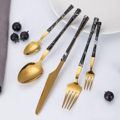 China Viable Stainless Steel Imitation Wood-Copy Tableware Clip Handle Marble Tableware Dinner Knife Fork Spoon Teaspoon and Fork Fruit Viable for sale