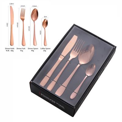 China Sustainable Grade Matte Rose Stainless Steel Gold 16 or 24 PCS Edible Flatware Set For Wedding Events for sale