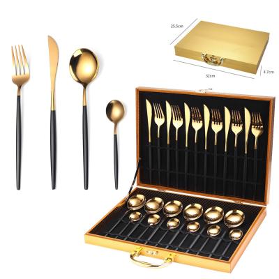 China Cheap Sustainable 24PCS Stainless Steel Flatware Sets Cutlery Set With Wooden Box For Wedding Party for sale