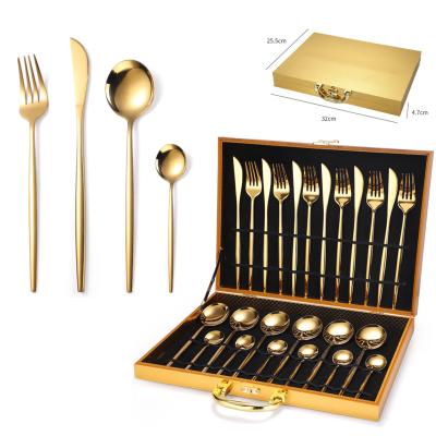 China Stainless Steel Wedding Viable Flatware Set Gold Cutlery 24Pcs Se High Quality Hotel Luxury Wedding Gift for sale