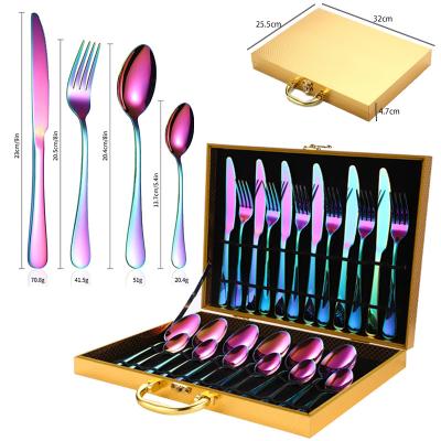 China Viable Colorful Rainbow Stainless Steel Cutlery Sets Plated Knife Fork Spoon Set Flatware 24PCS Set for sale