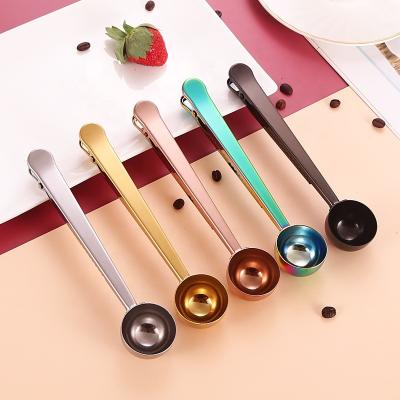 China Sustainable Stainless Steel Teaspoon With Bag Clip Coffee Bean Measuring Spoon / Scoop for sale