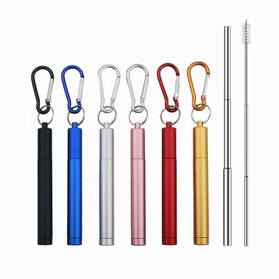 China Viable Portable Reusable 304 Stainless Steel Straw Telescopic Collapsible Travel Straw with Brush Carry Case for sale