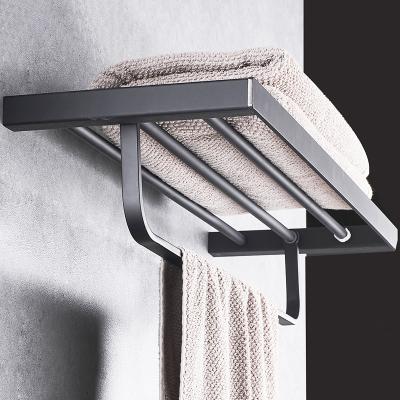 China Fashion 304 Stainless Steel Towel Rack Bathroom Shelf Black Towel Rack Set for sale