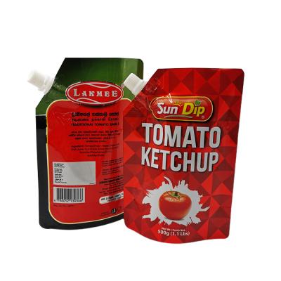 China Hot Sale Red Color Design Moisture Proof Tomato Ketchup Stand Up Spout Pouch for sale