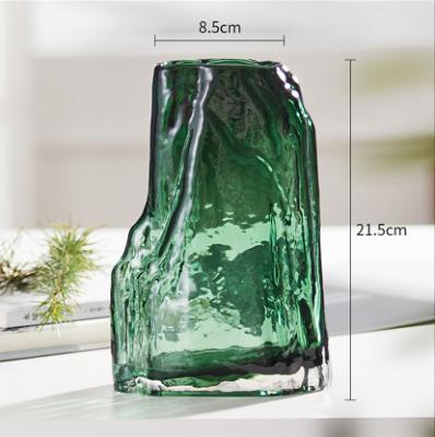 China Modern Mountain Shape Frost Blue Green Glass Vase For Home Centerpieces Crystal Vases For Flower Table Top Decor for sale